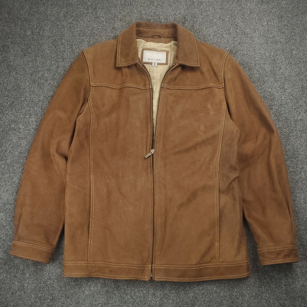 Wilsons Leather Nubuck Jacket Mens Medium Brown Heavyweight Zip Out Lined